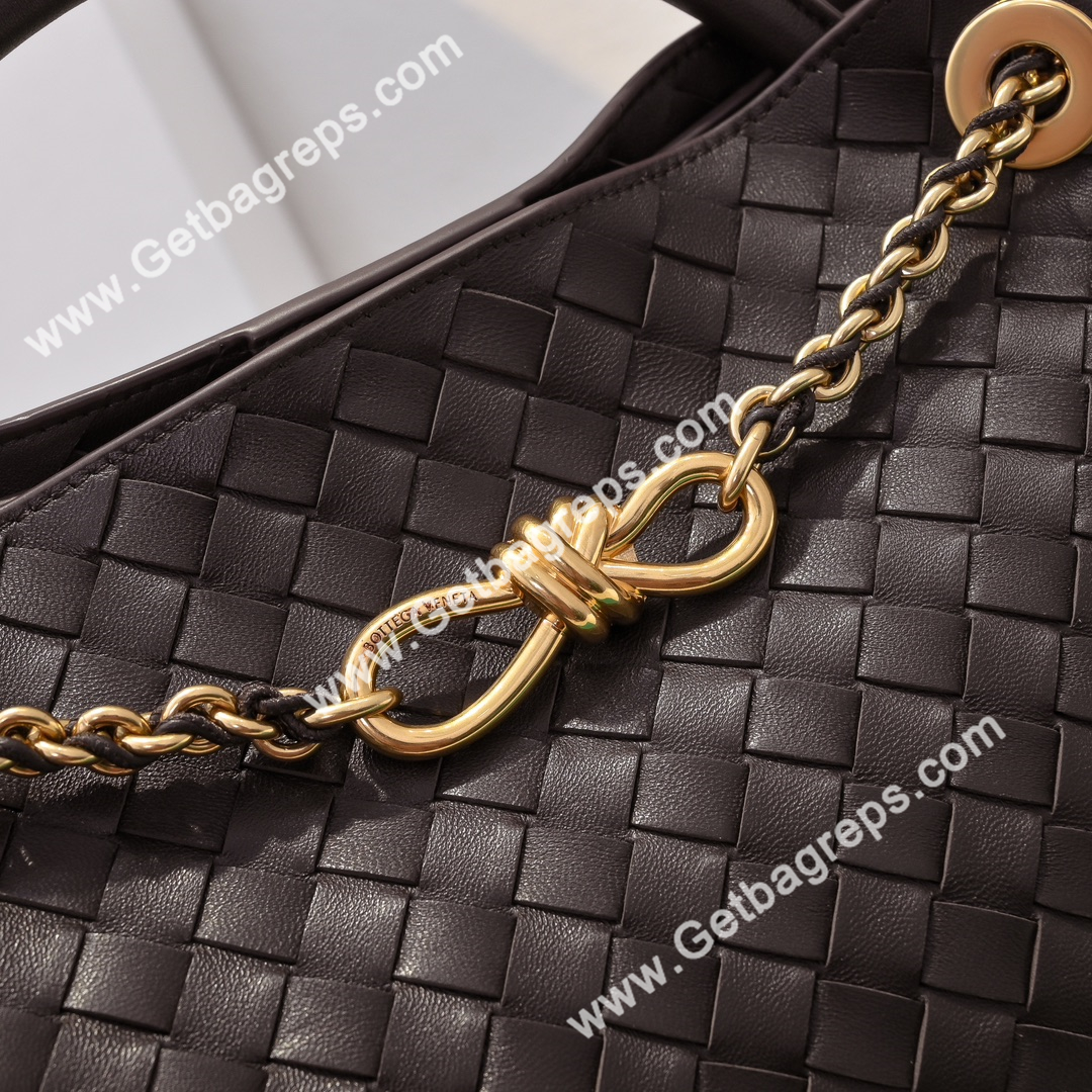 Bottega Veneta Andiamo Intrecciato Leather Top Handle Bag 32cm Dark Brown