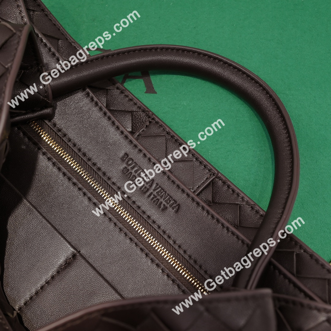 Bottega Veneta Andiamo Intrecciato Leather Top Handle Bag 32cm Dark Brown