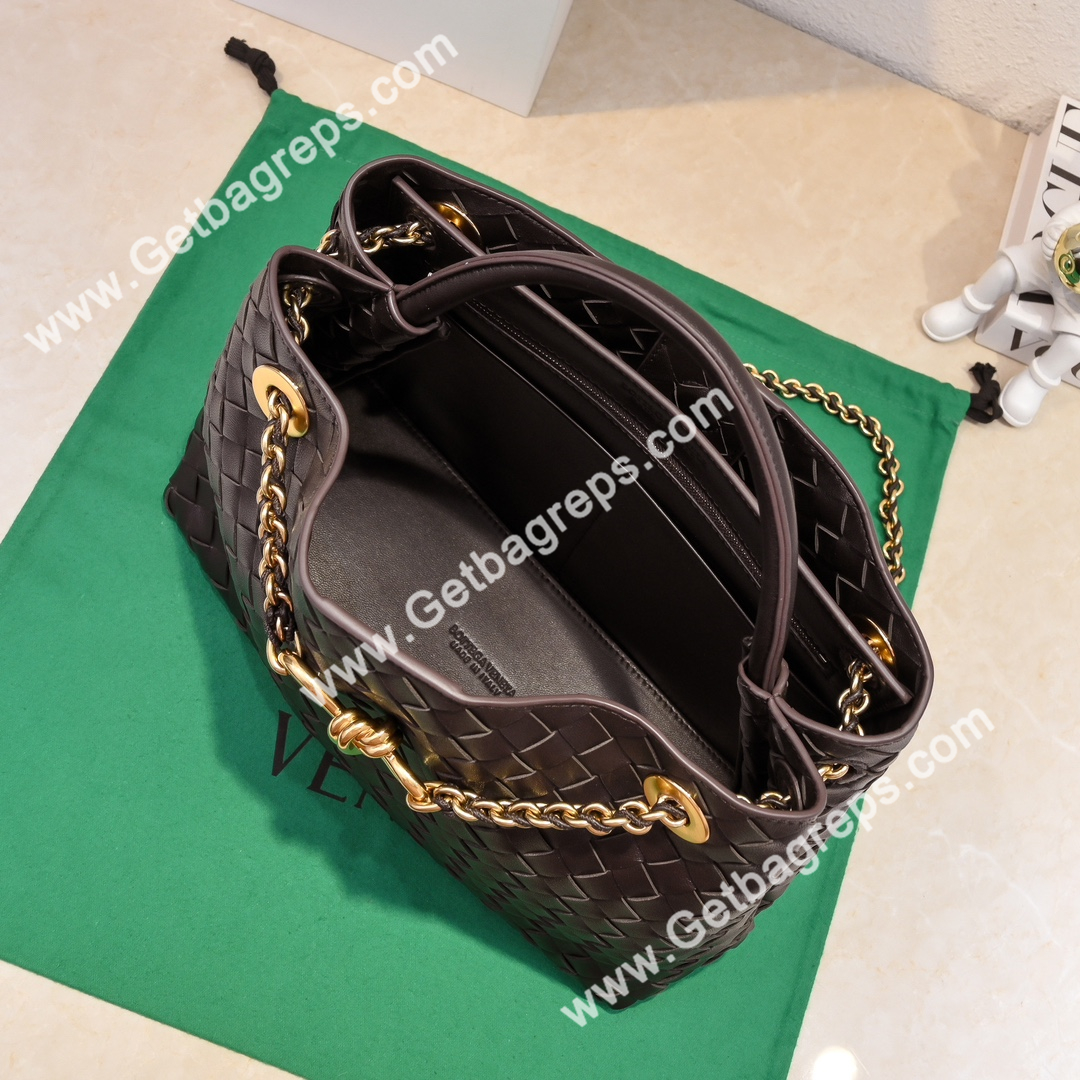 Bottega Veneta Andiamo Intrecciato Leather Top Handle Bag 32cm Dark Brown