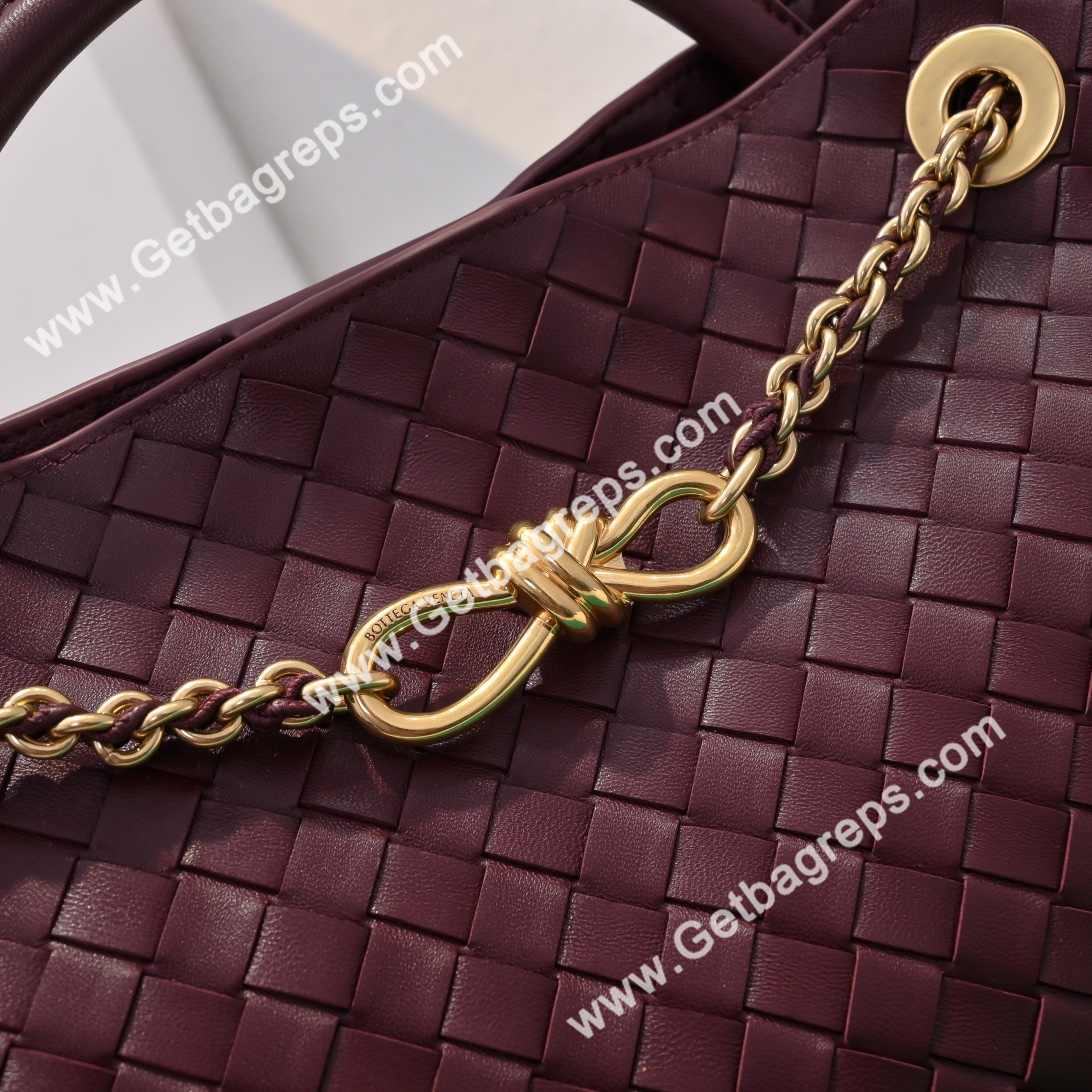 Bottega Veneta Andiamo Intrecciato Leather Top Handle Bag 32cm Dark Red
