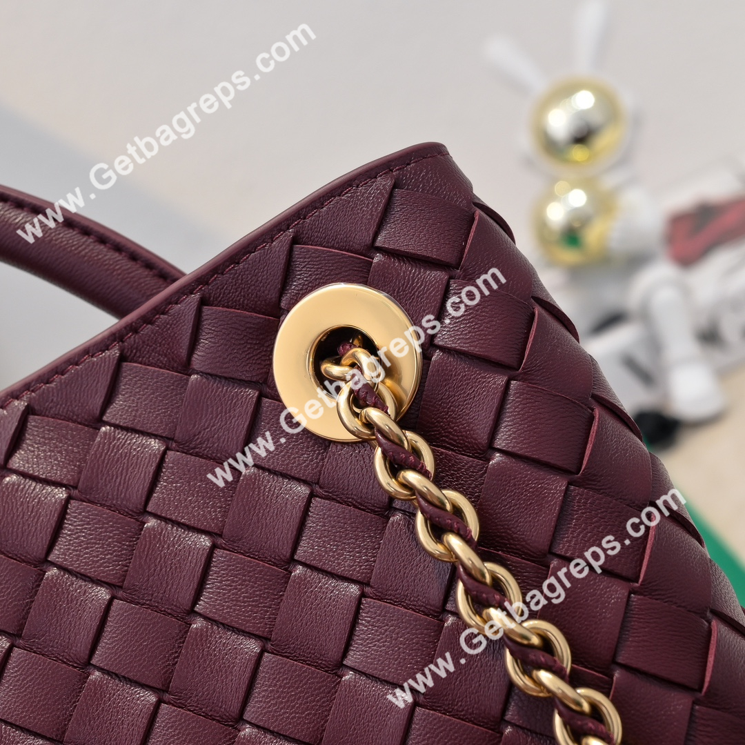 Bottega Veneta Andiamo Intrecciato Leather Top Handle Bag 32cm Dark Red