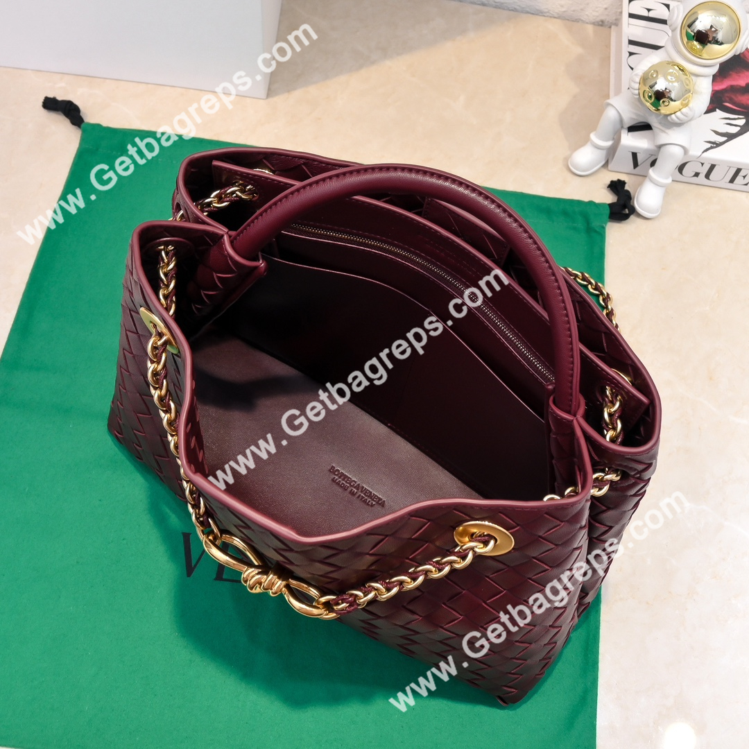 Bottega Veneta Andiamo Intrecciato Leather Top Handle Bag 32cm Dark Red