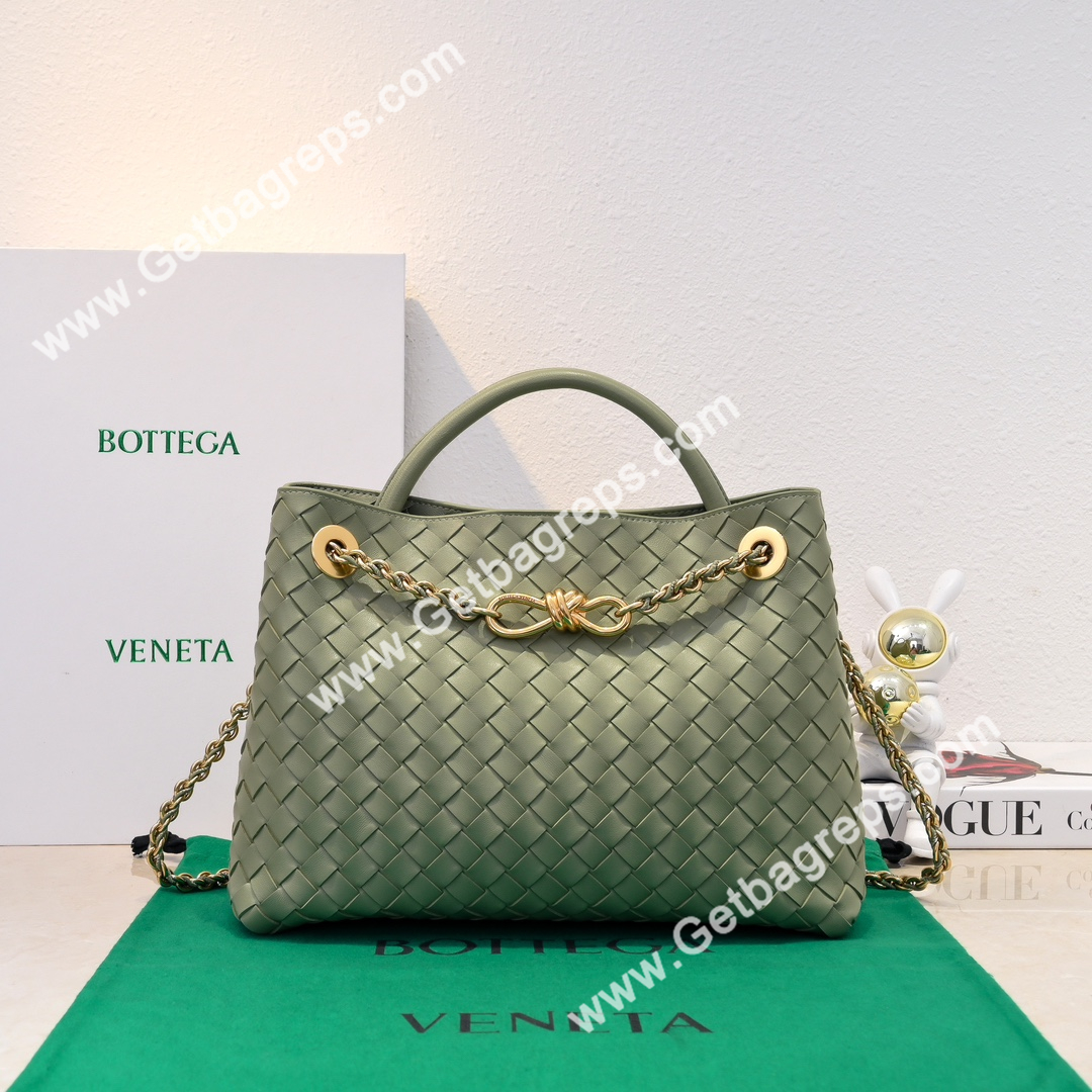 Bottega Veneta Andiamo Intrecciato Leather Top Handle Bag 32cm Grass Green