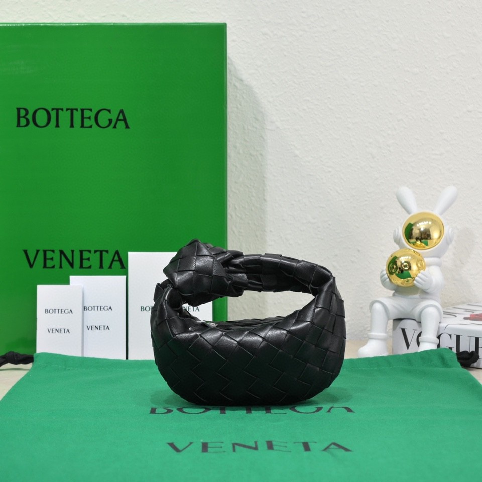 Bottega Veneta Candy Jodie Micro Intrecciato Leather Top Handle Bag Black