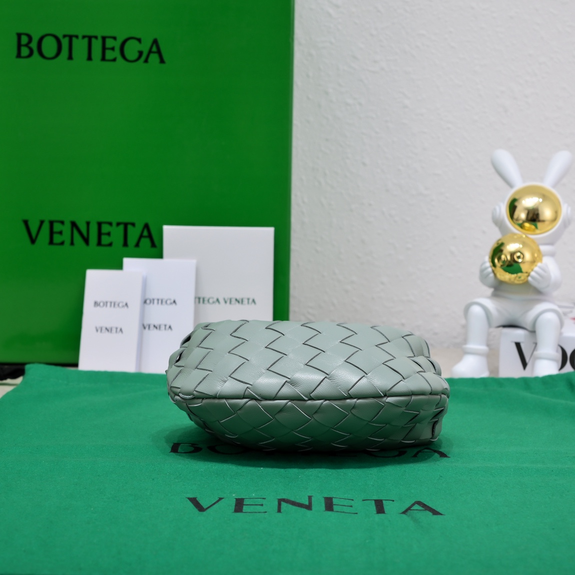 Bottega Veneta Candy Jodie Micro Intrecciato Leather Top Handle Bag Sage