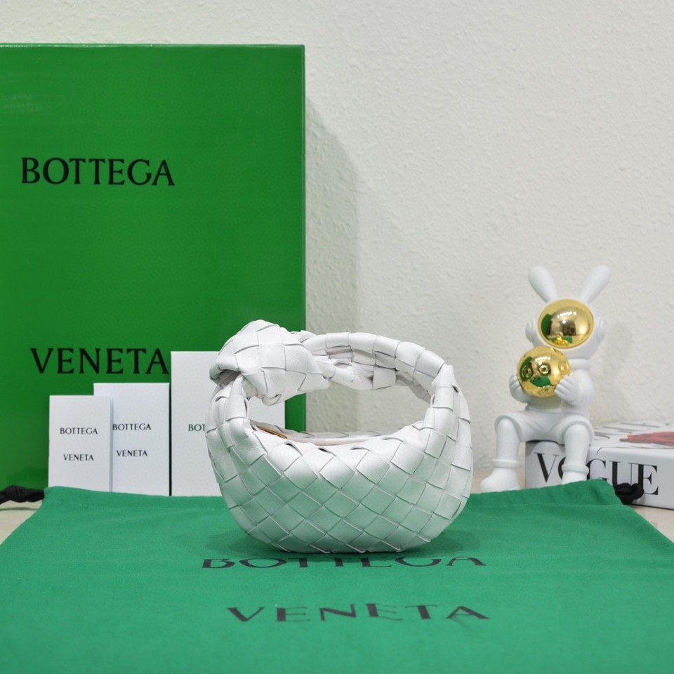 Bottega Veneta Candy Jodie Micro Intrecciato Leather Top Handle Bag White