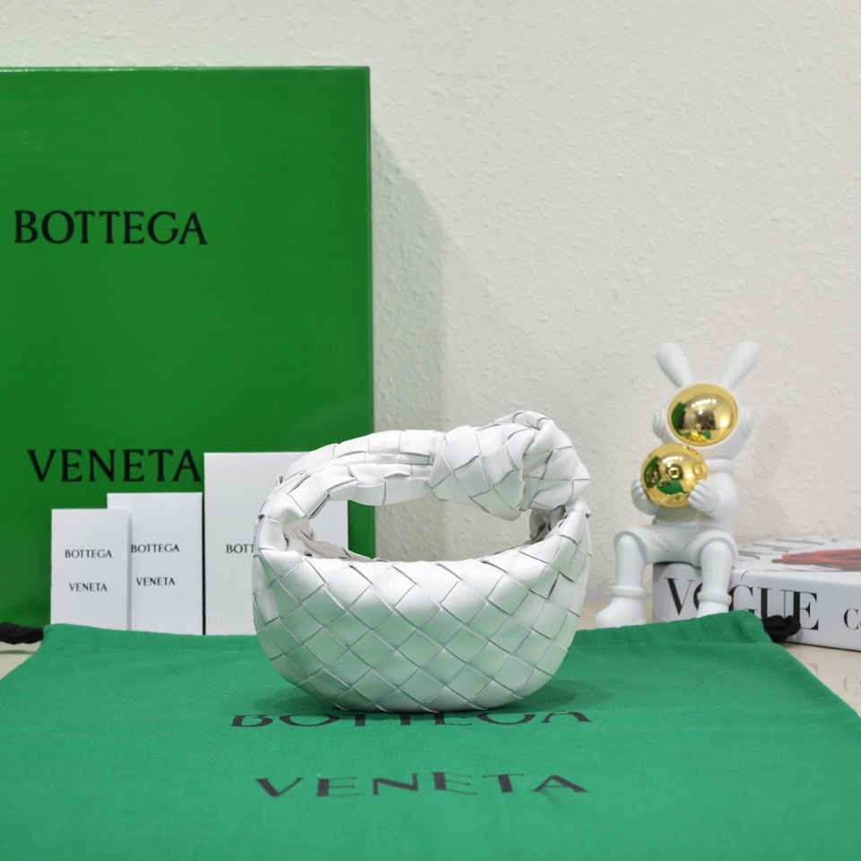 Bottega Veneta Candy Jodie Micro Intrecciato Leather Top Handle Bag White