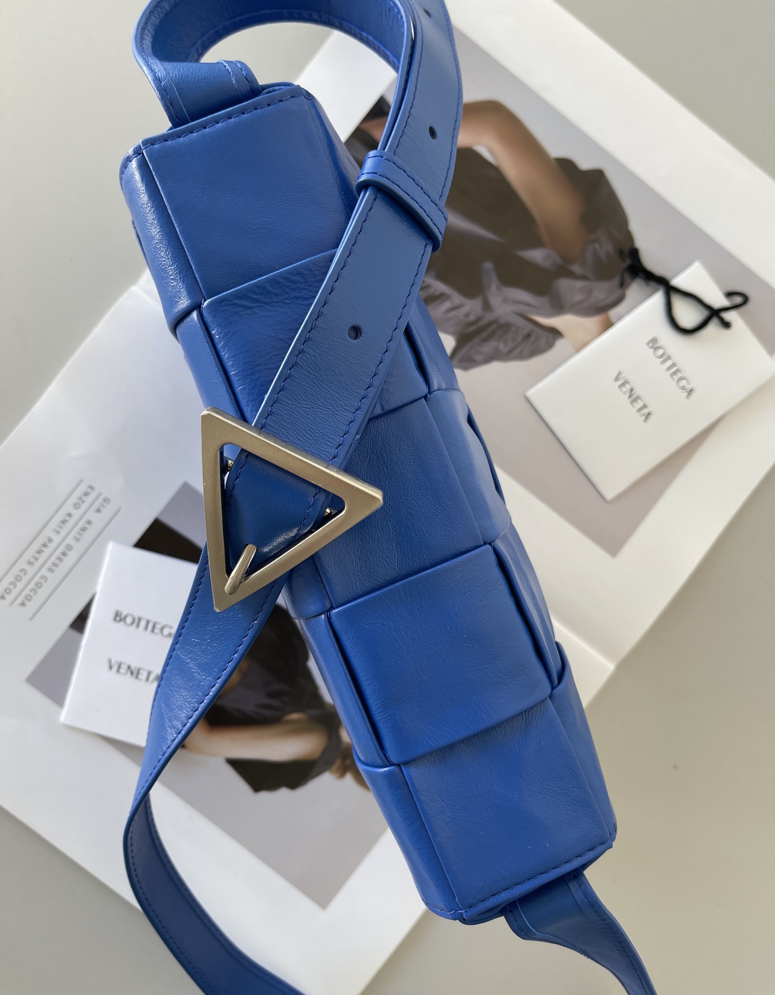 Bottega Veneta Cassette Intreccio Leather Cross-body Bag Blue