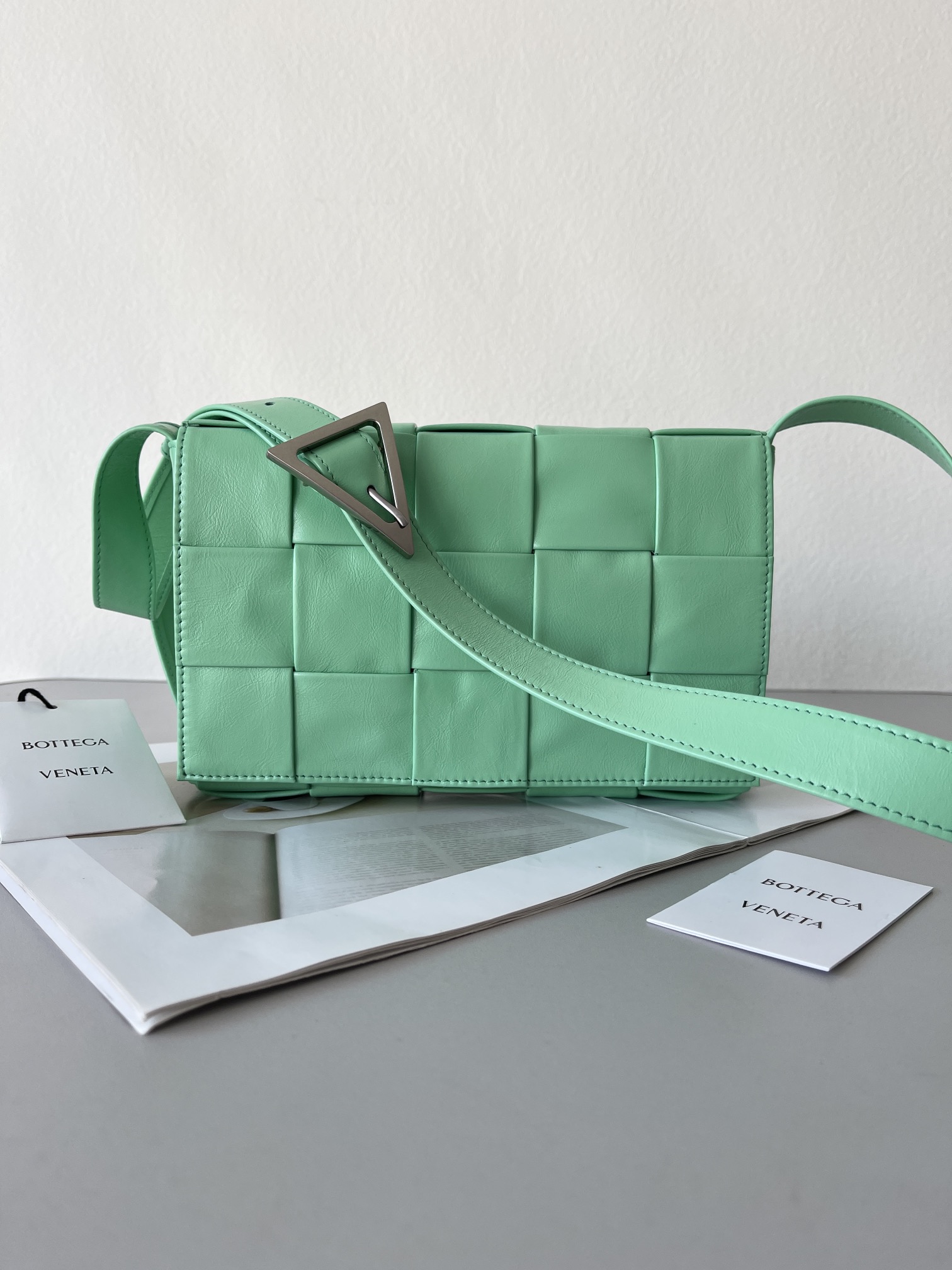 Bottega Veneta Cassette Intreccio Leather Cross-body Bag Light Green