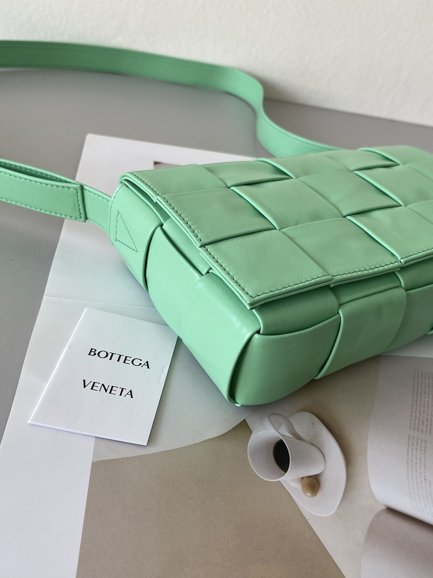 Bottega Veneta Cassette Intreccio Leather Cross-body Bag Light Green