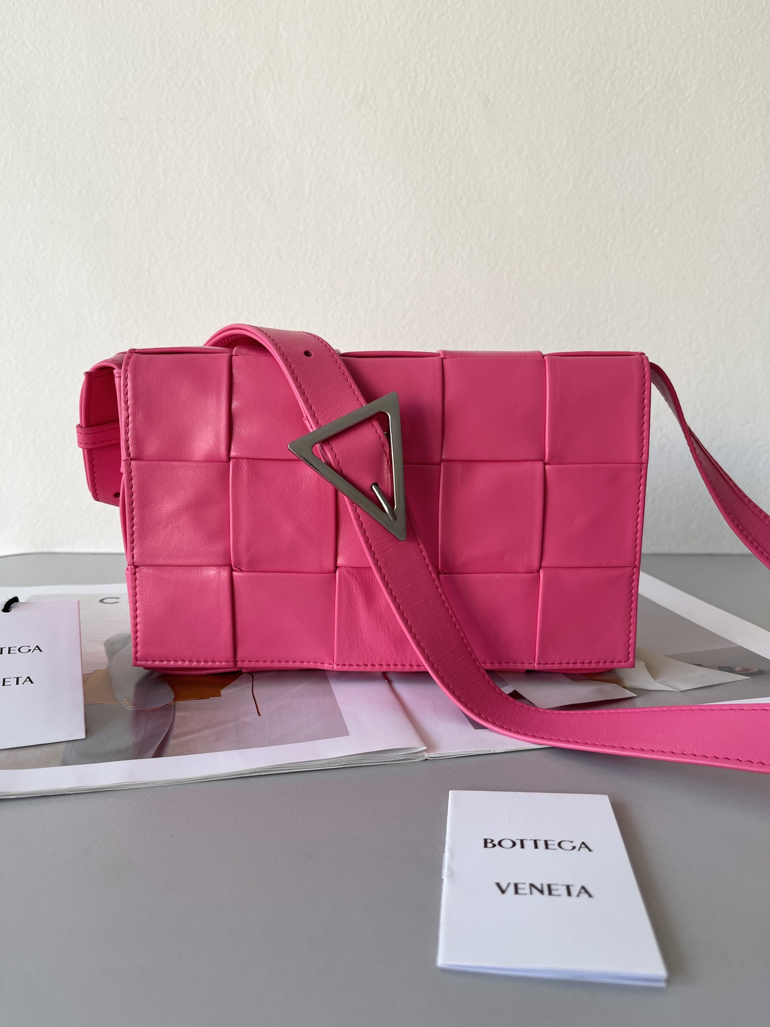 Bottega Veneta Cassette Intreccio Leather Cross-body Bag Light Rose