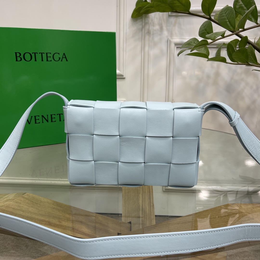 Bottega Veneta Cassette Intreccio Leather Crossbody Bag Cyan