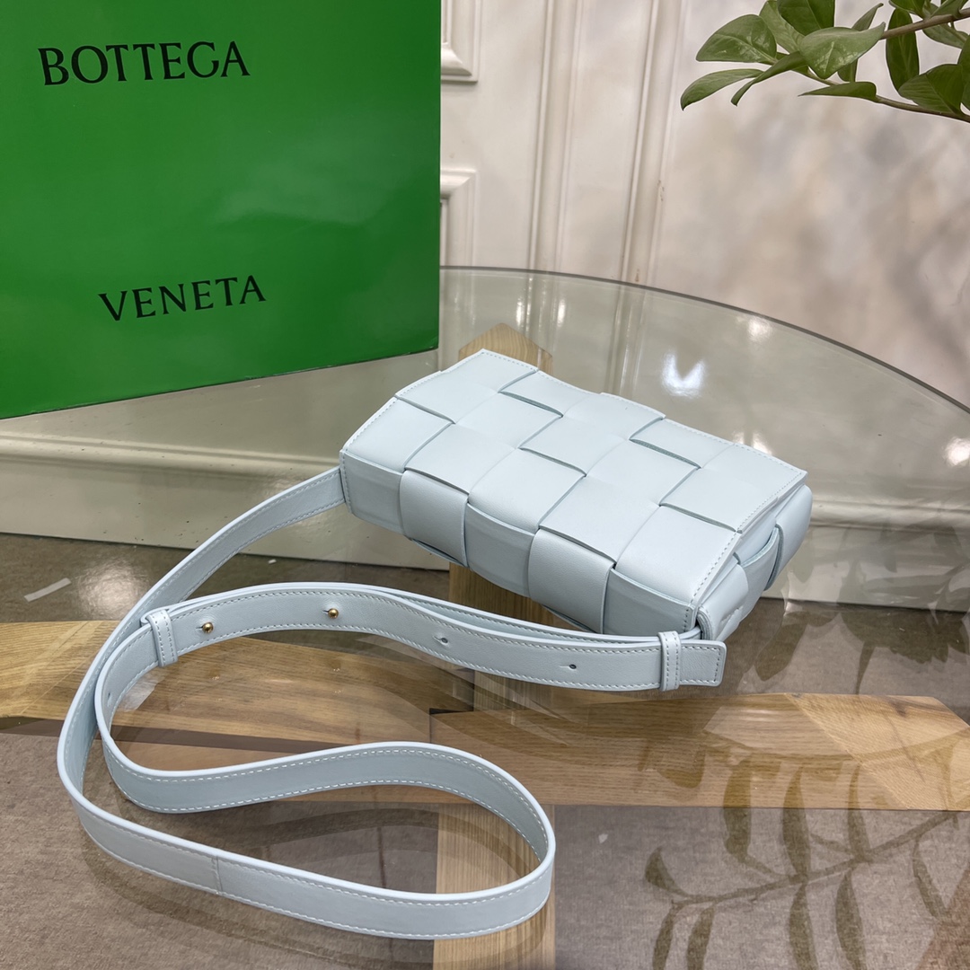 Bottega Veneta Cassette Intreccio Leather Crossbody Bag Cyan