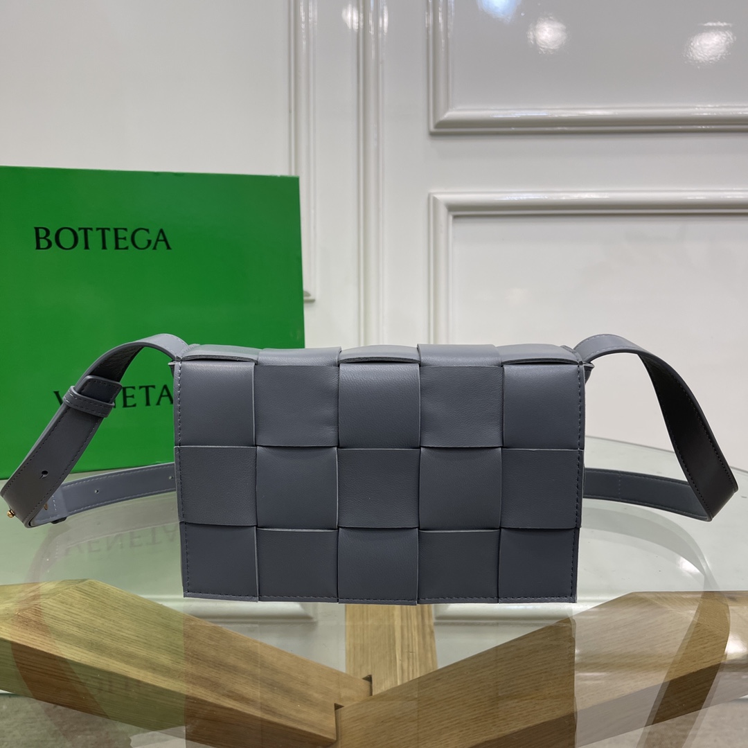 Bottega Veneta Cassette Intreccio Leather Crossbody Bag Dark Gray