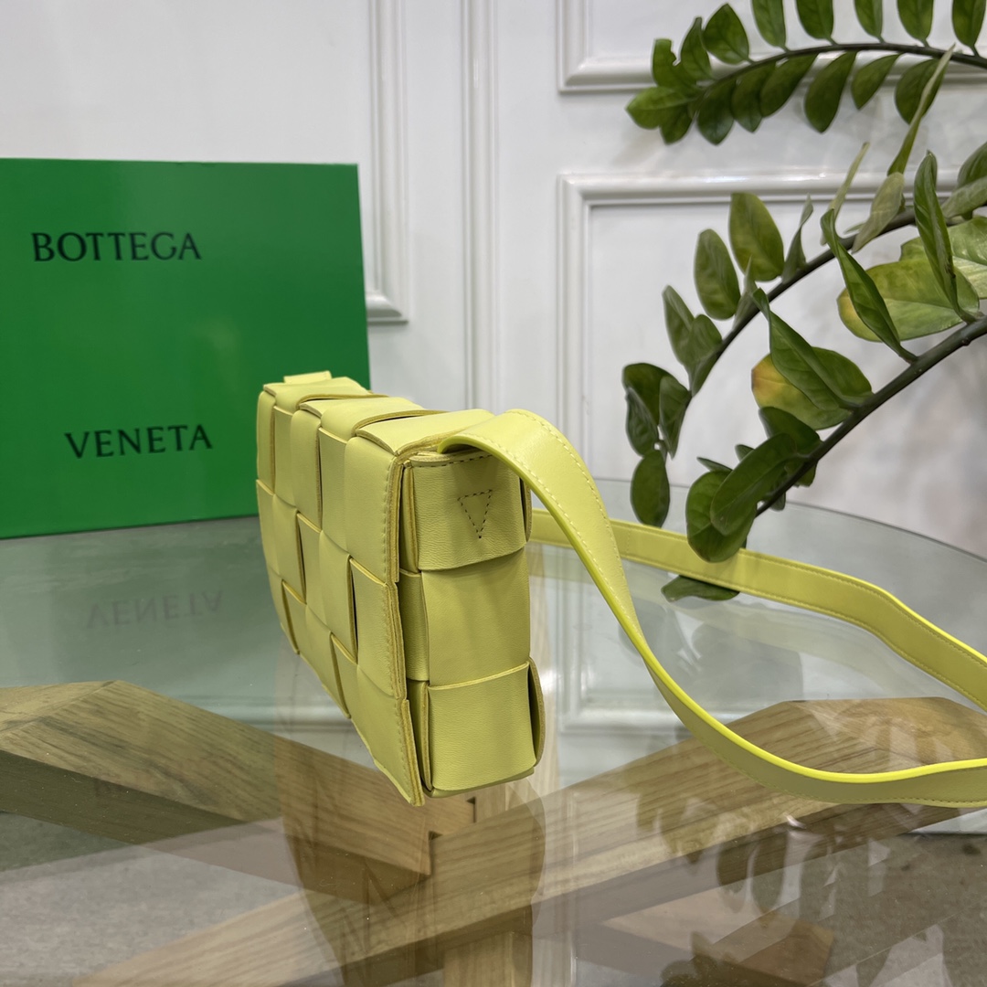 Bottega Veneta Cassette Intreccio Leather Crossbody Bag Light Yellow