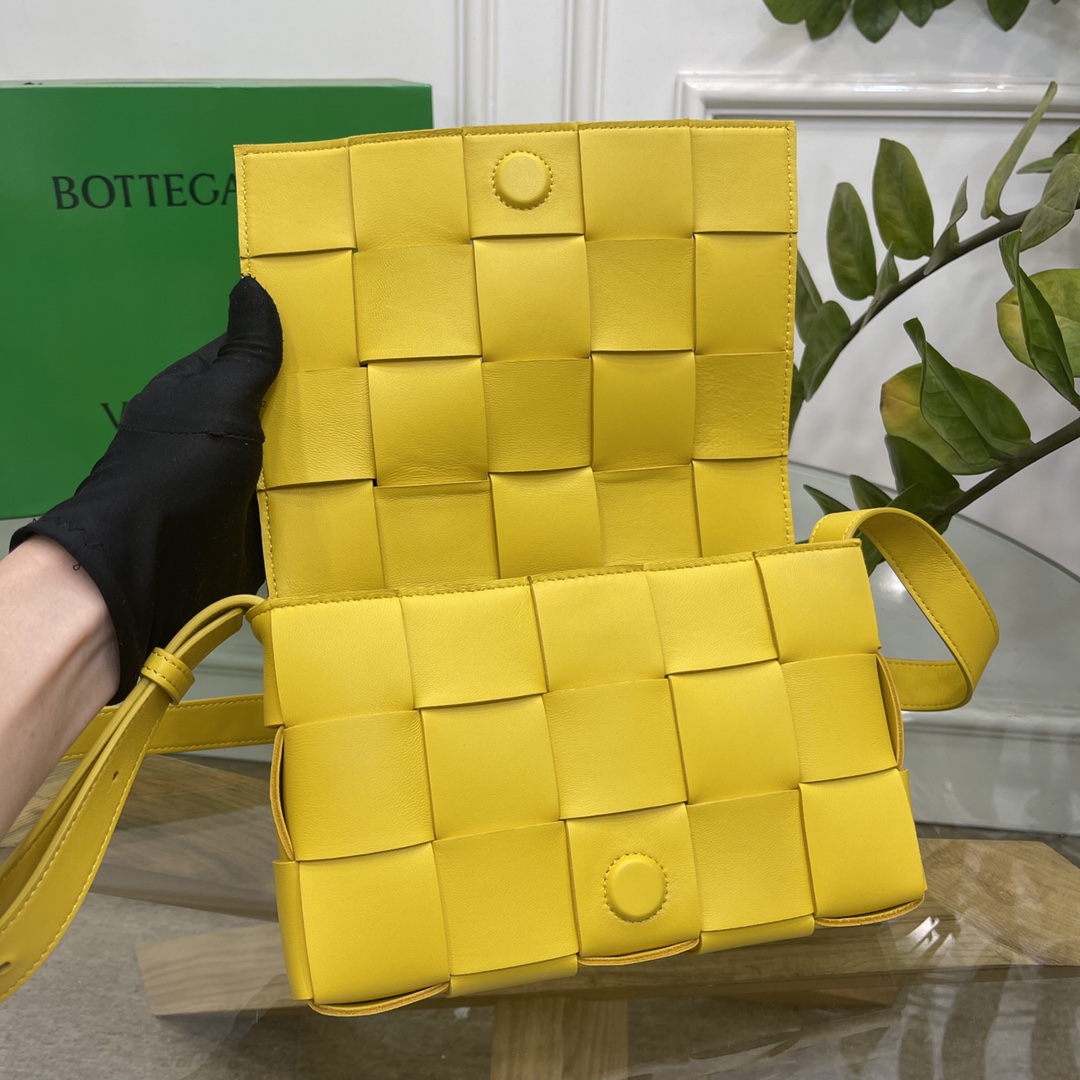 Bottega Veneta Cassette Intreccio Leather Crossbody Bag Yellow