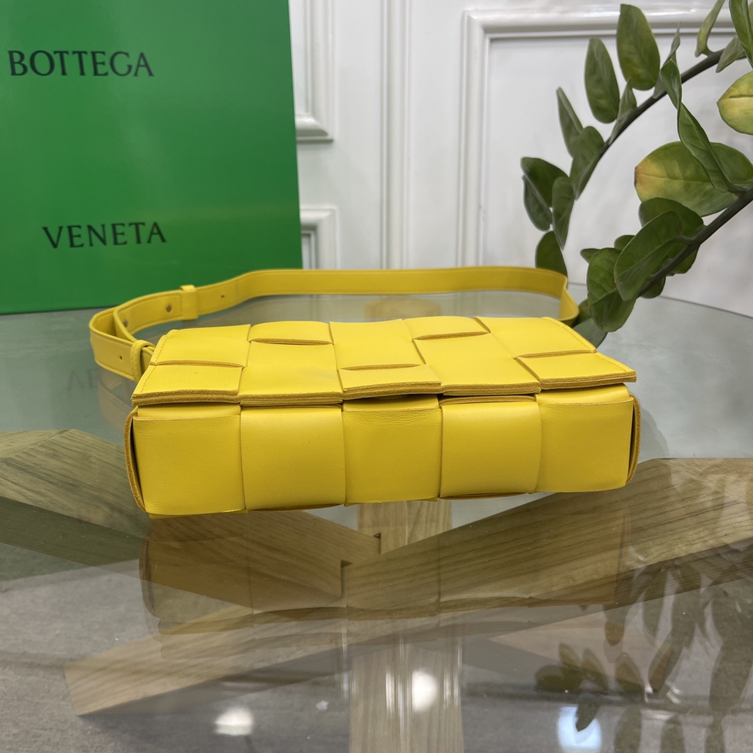 Bottega Veneta Cassette Intreccio Leather Crossbody Bag Yellow