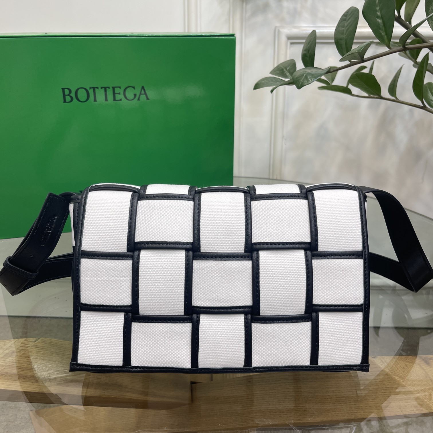 Bottega Veneta Large Padded Cassette Cross-body Bag Black+White