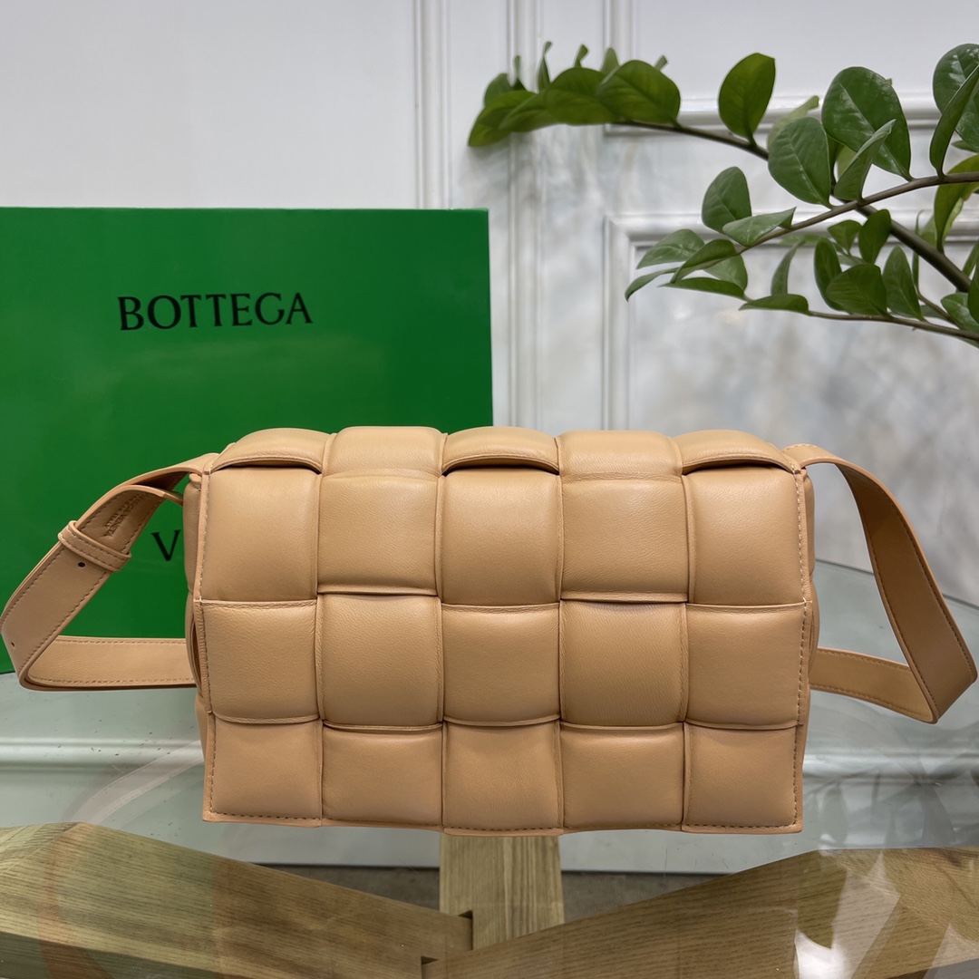 Bottega Veneta Large Padded Cassette Intreccio Leather Cross-body Bag Almond