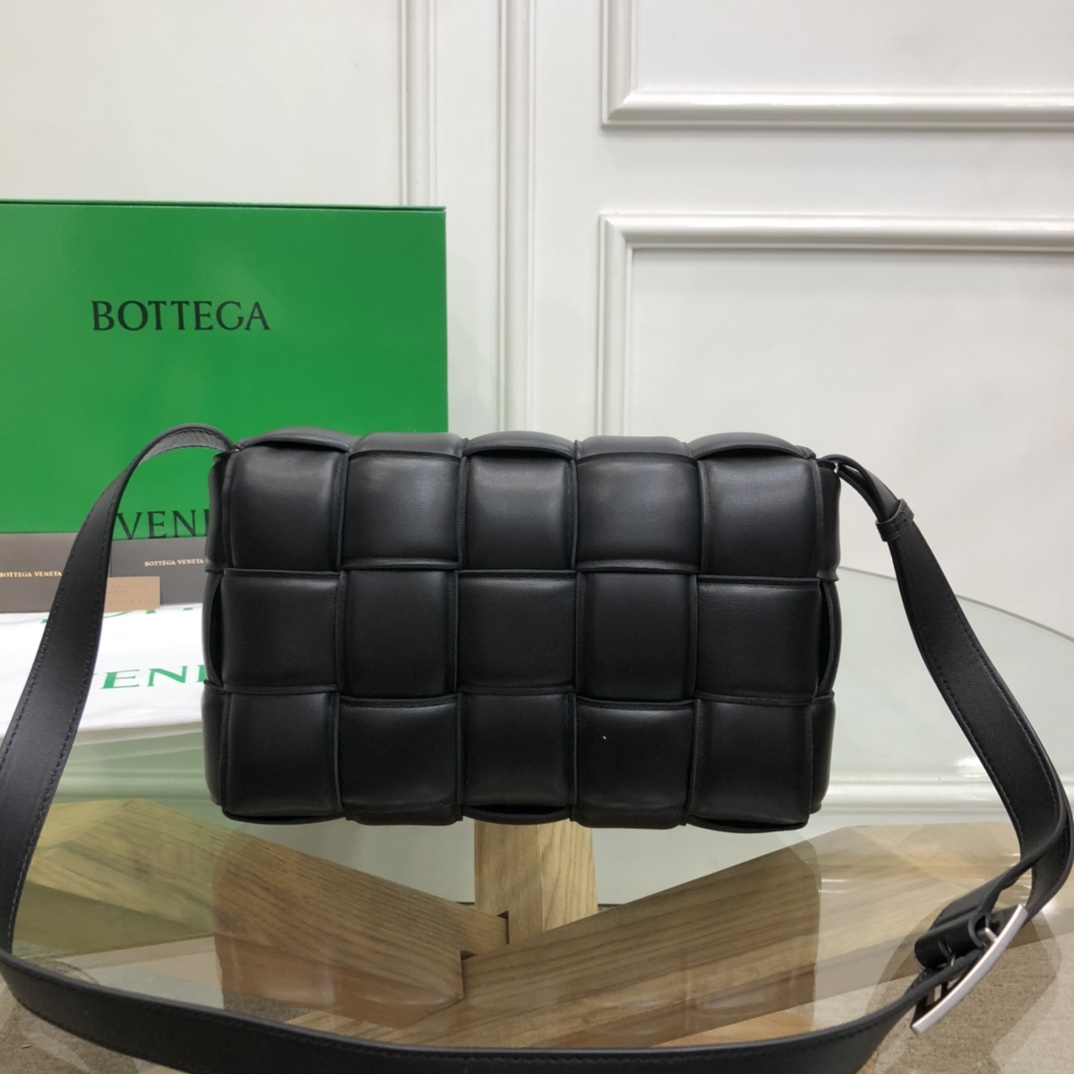 Bottega Veneta Large Padded Cassette Intreccio Leather Cross-body Bag Black with Silver