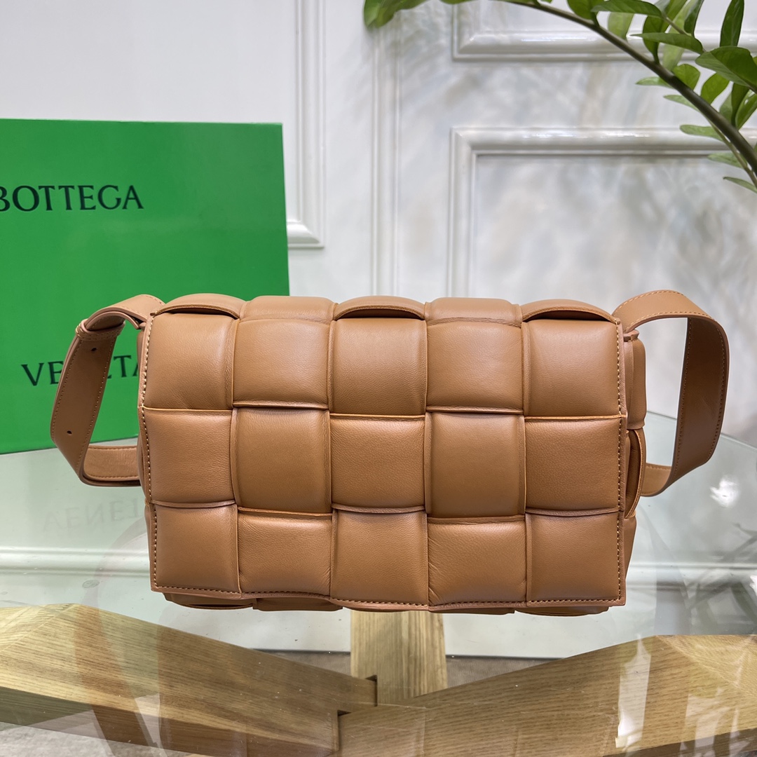 Bottega Veneta Large Padded Cassette Intreccio Leather Cross-body Bag Caramel