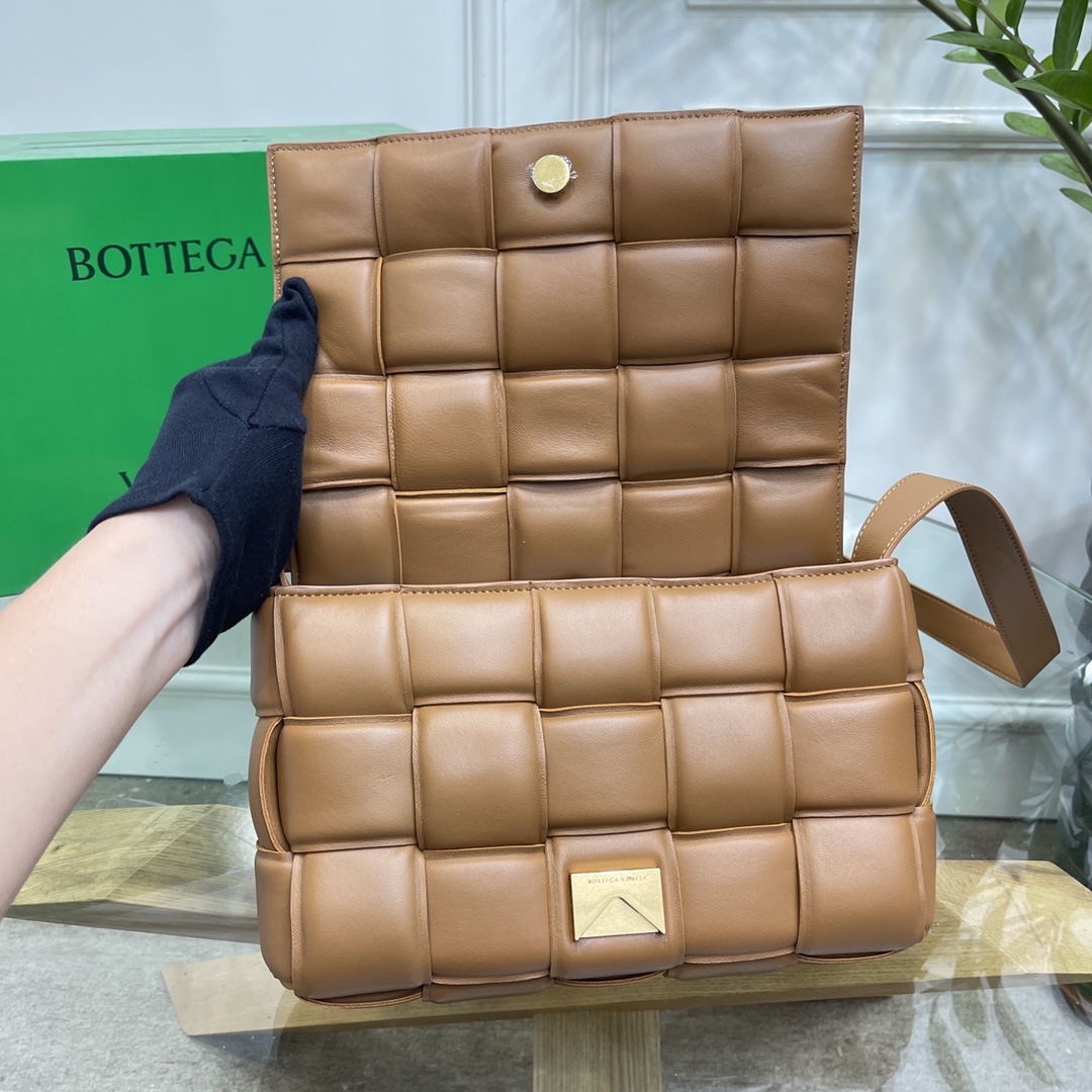 Bottega Veneta Large Padded Cassette Intreccio Leather Cross-body Bag Caramel