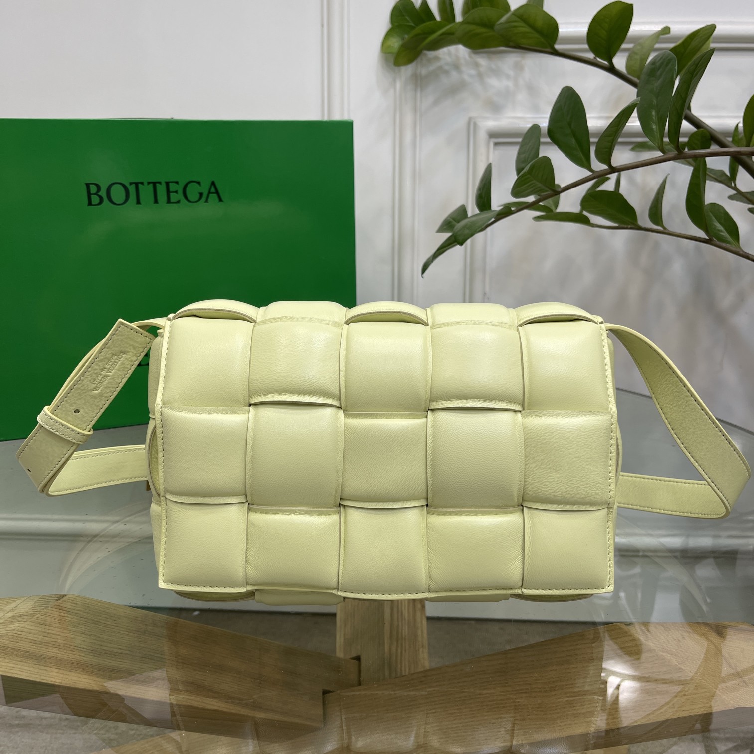 Bottega Veneta Large Padded Cassette Intreccio Leather Cross-body Bag Citrine