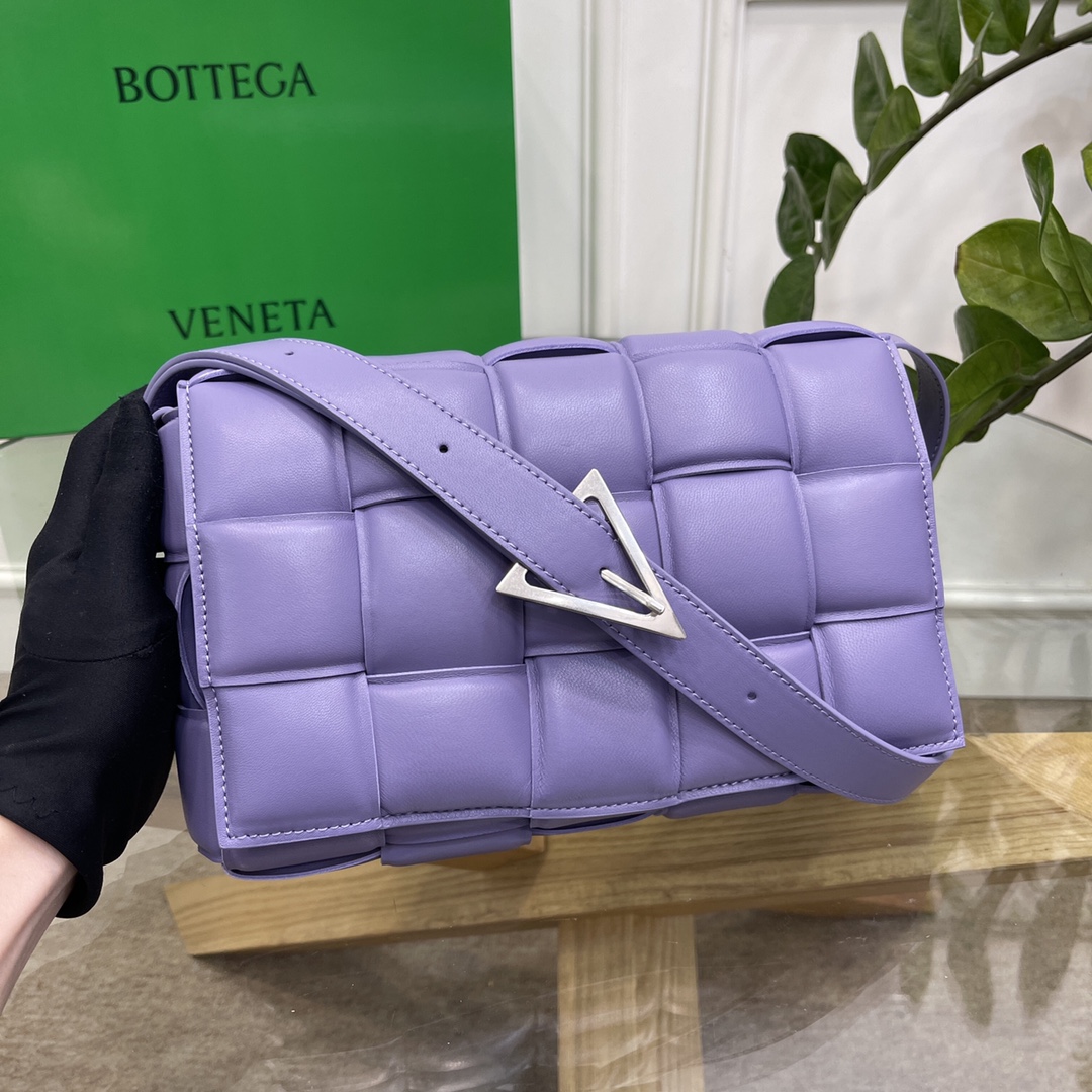 Bottega Veneta Large Padded Cassette Intreccio Leather Cross-body Bag Lavender