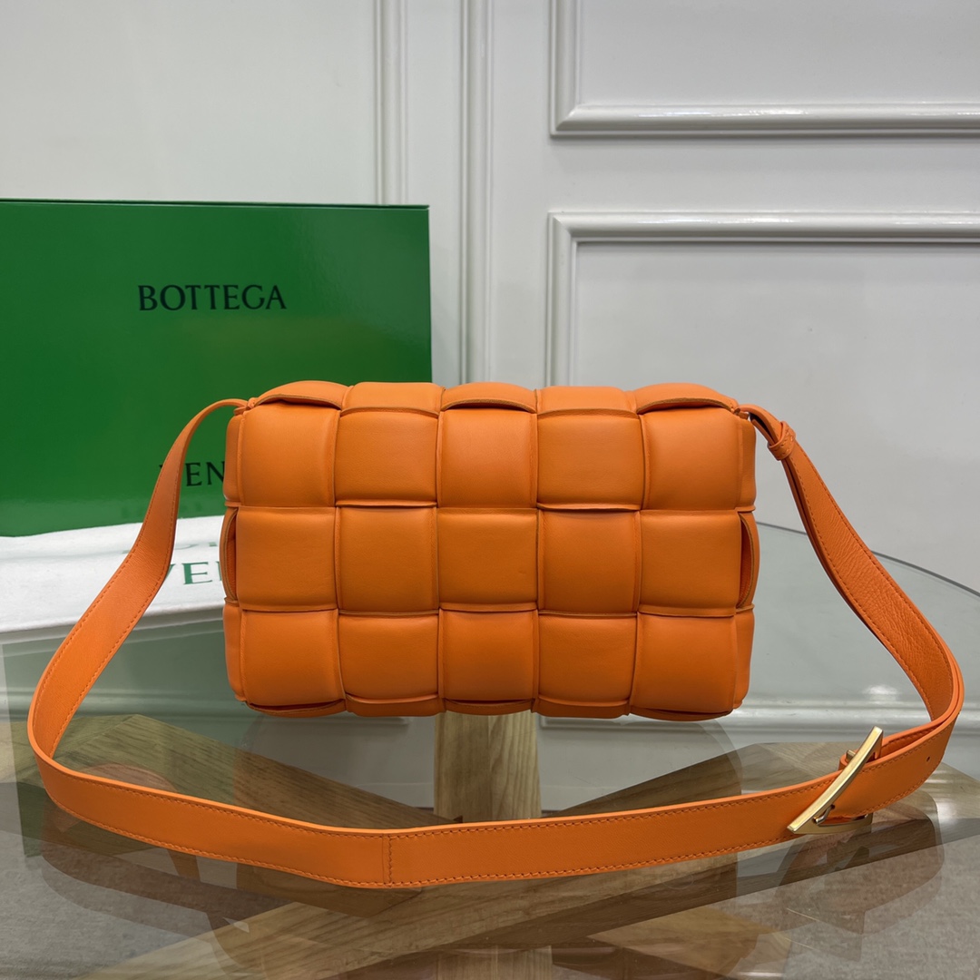 Bottega Veneta Large Padded Cassette Intreccio Leather Cross-body Bag Orange