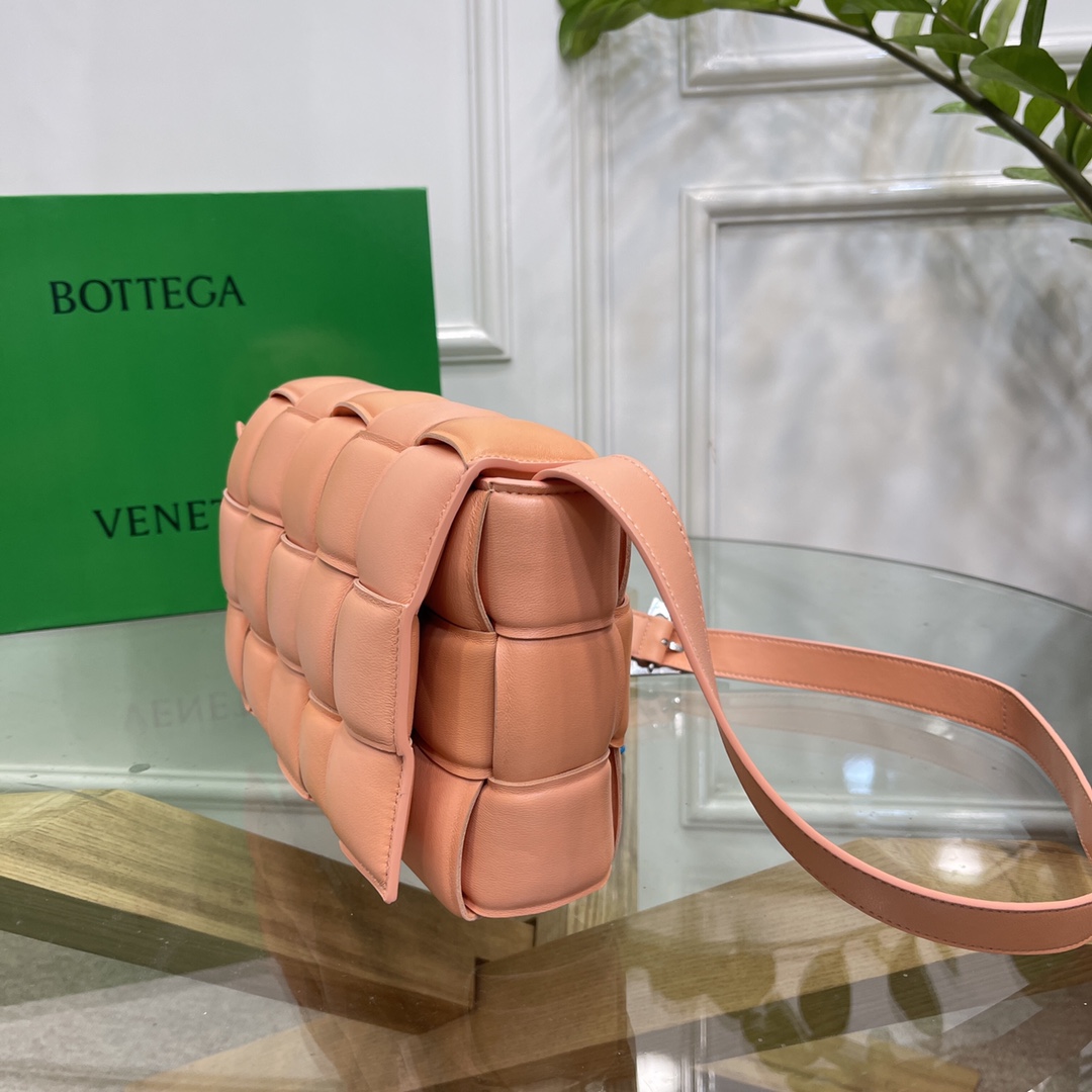 Bottega Veneta Large Padded Cassette Intreccio Leather Cross-body Bag Peach