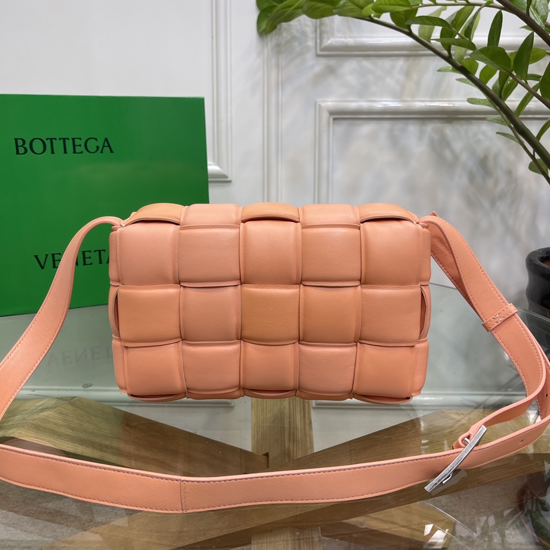 Bottega Veneta Large Padded Cassette Intreccio Leather Cross-body Bag Peach