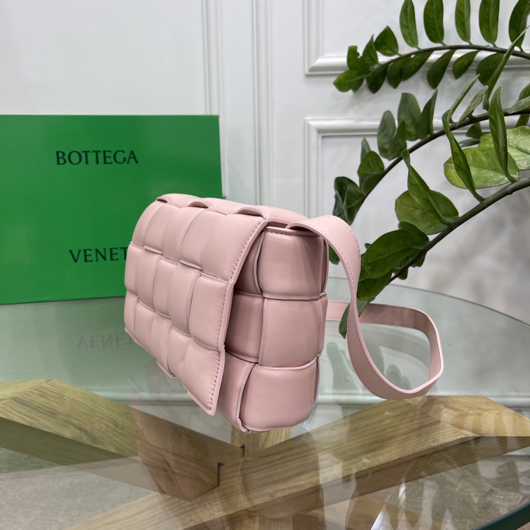 Bottega Veneta Large Padded Cassette Intreccio Leather Cross-body Bag Pink-2