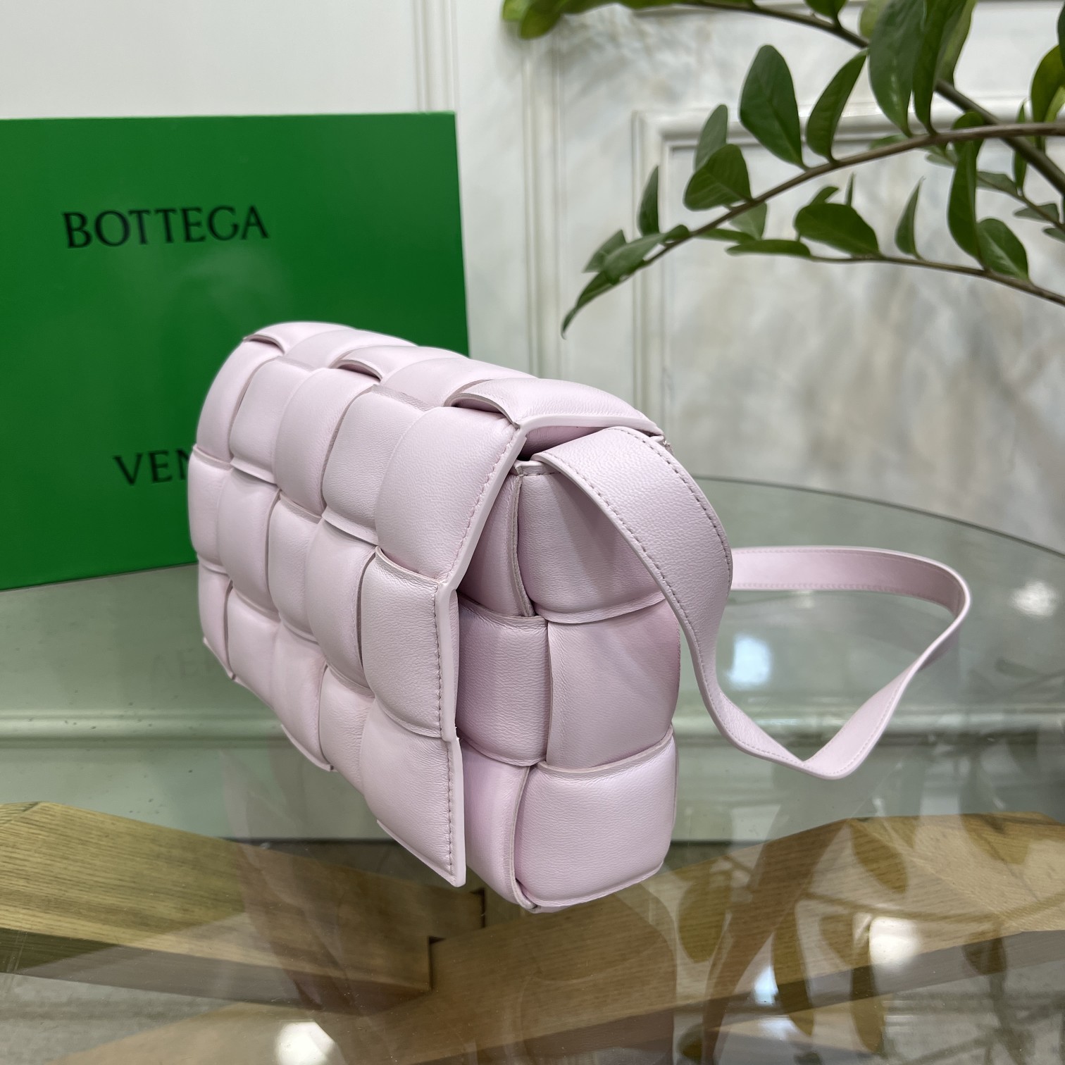 Bottega Veneta Large Padded Cassette Intreccio Leather Cross-body Bag Pink