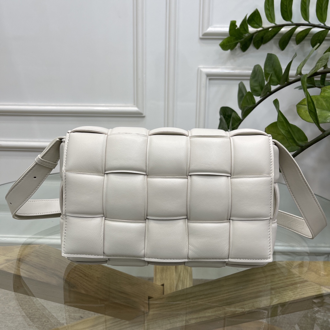 Bottega Veneta Large Padded Cassette Intreccio Leather Cross-body Bag White with Gold