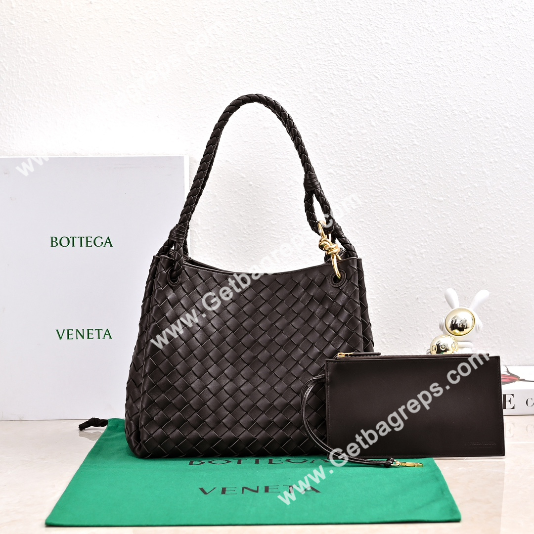 Bottega Veneta Large Parachute Shoulder bag in supple Intrecciato Leather Dark Coffee