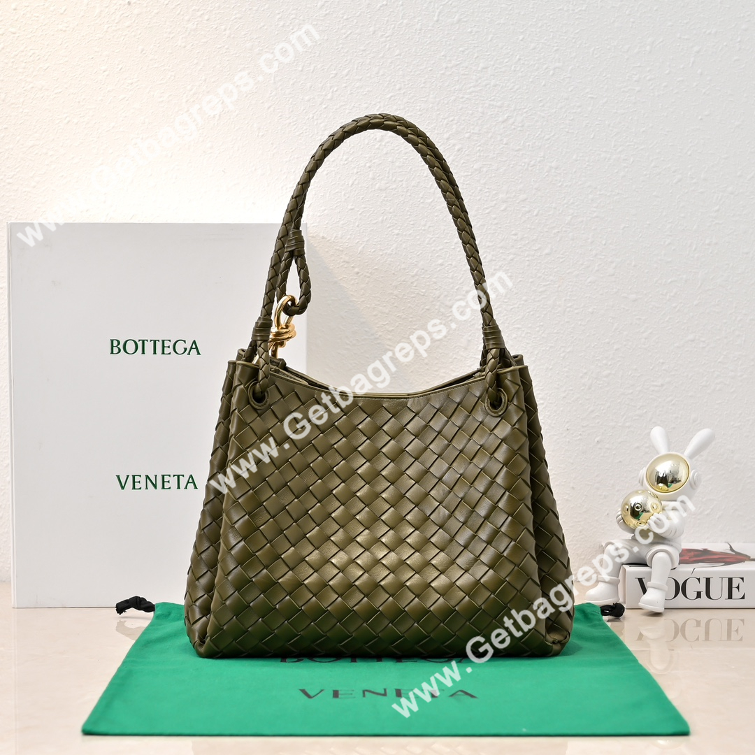 Bottega Veneta Large Parachute Shoulder bag in supple Intrecciato Leather Dark Green