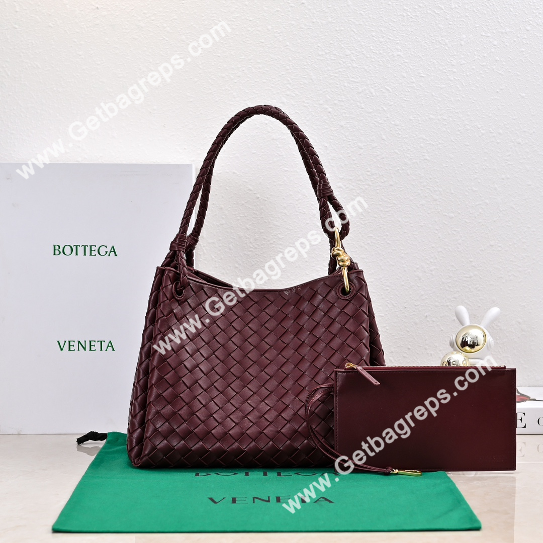 Bottega Veneta Large Parachute Shoulder bag in supple Intrecciato Leather Dark Red