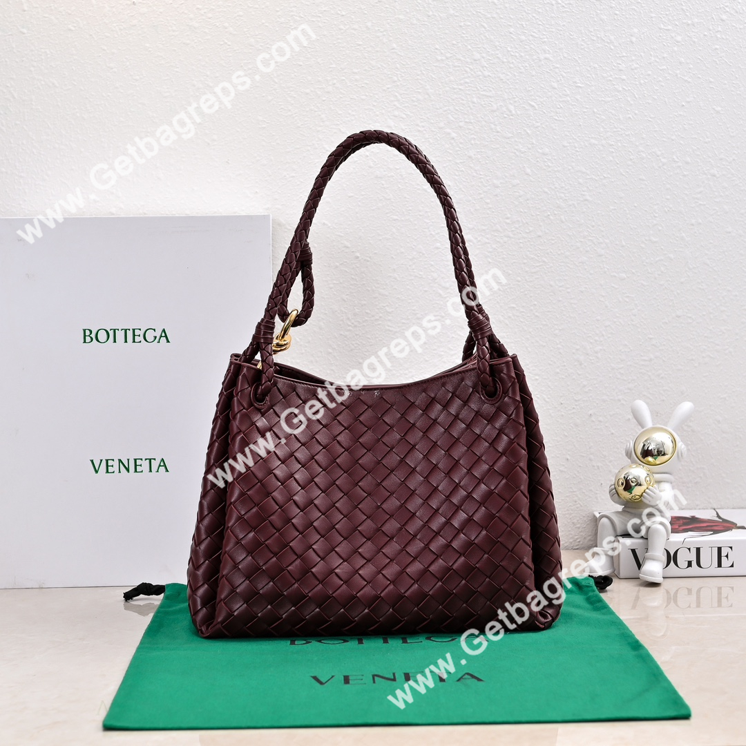 Bottega Veneta Large Parachute Shoulder bag in supple Intrecciato Leather Dark Red