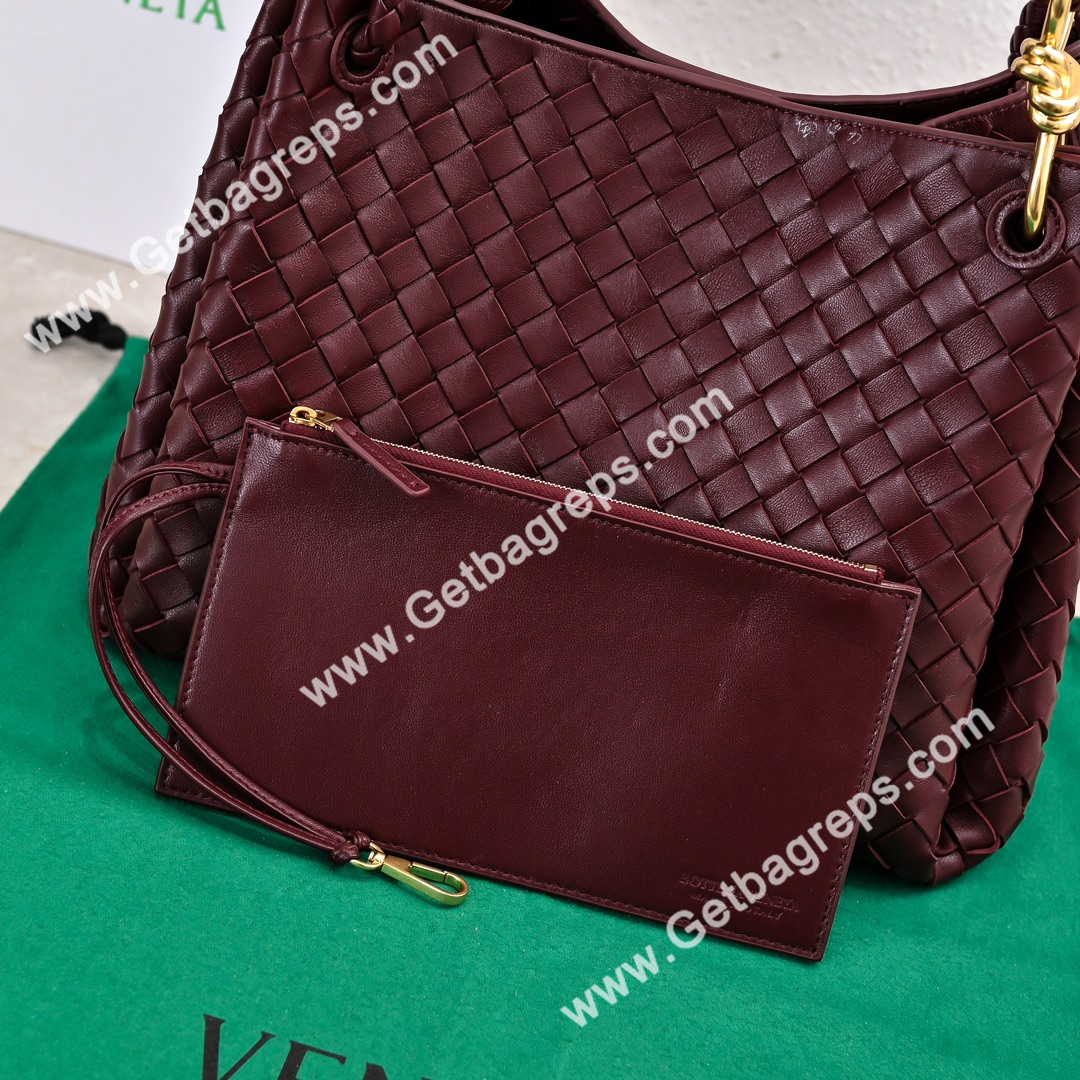 Bottega Veneta Large Parachute Shoulder bag in supple Intrecciato Leather Dark Red