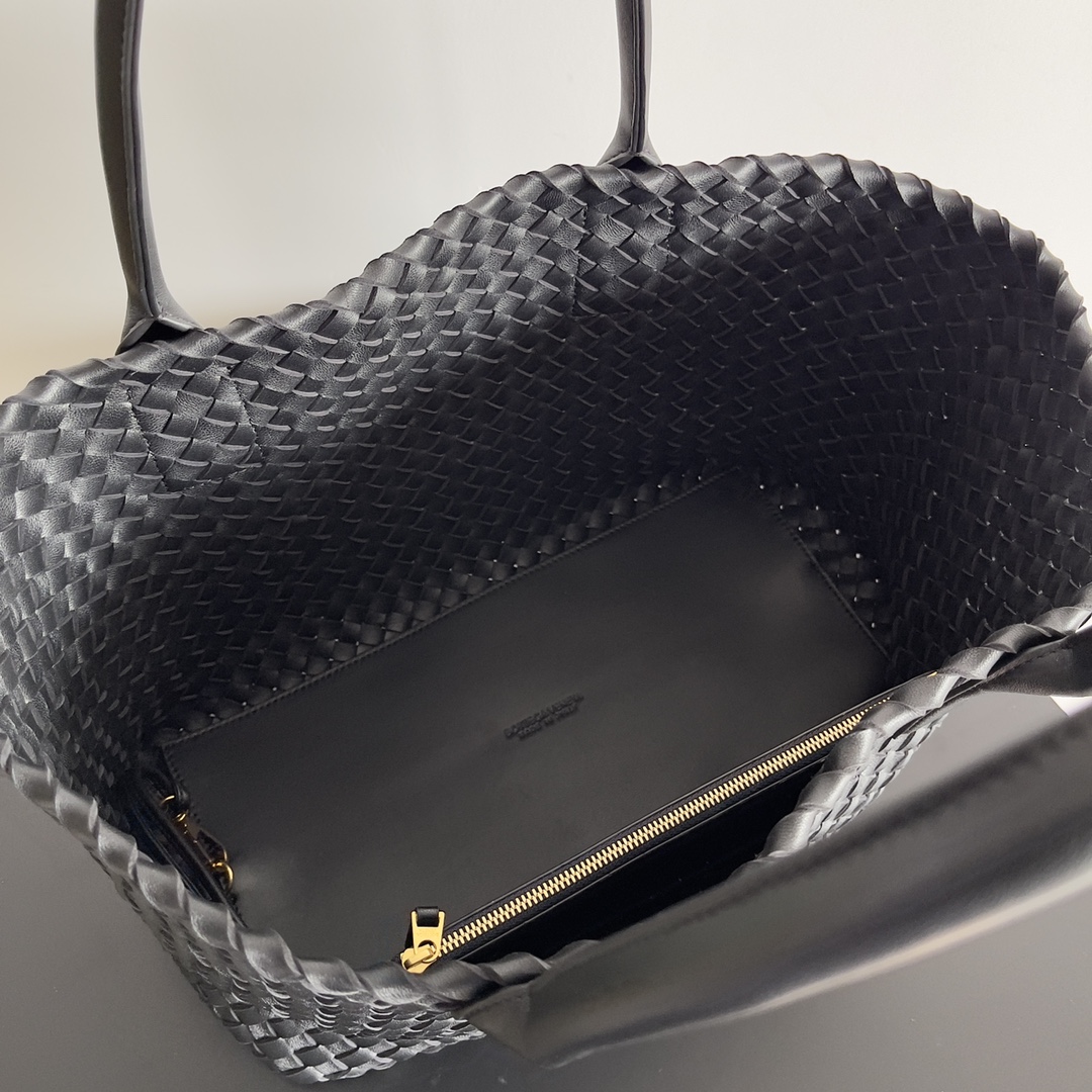 Bottega Veneta Medium Cabat Intreccio Leather Tote Bag Black