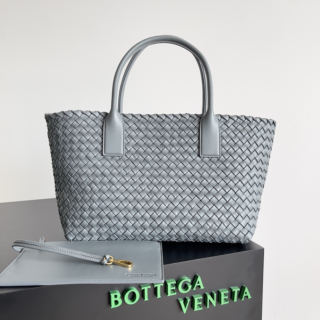 Bottega Veneta Medium Cabat Intreccio Leather Tote Bag Grey