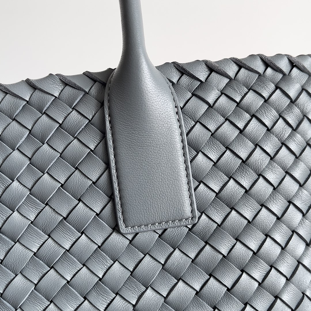 Bottega Veneta Medium Cabat Intreccio Leather Tote Bag Grey