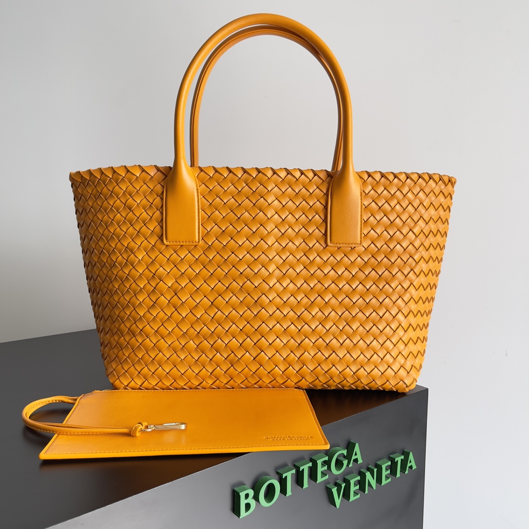 Bottega Veneta Medium Cabat Intreccio Leather Tote Bag Orange