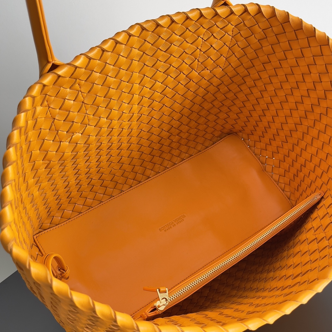 Bottega Veneta Medium Cabat Intreccio Leather Tote Bag Orange