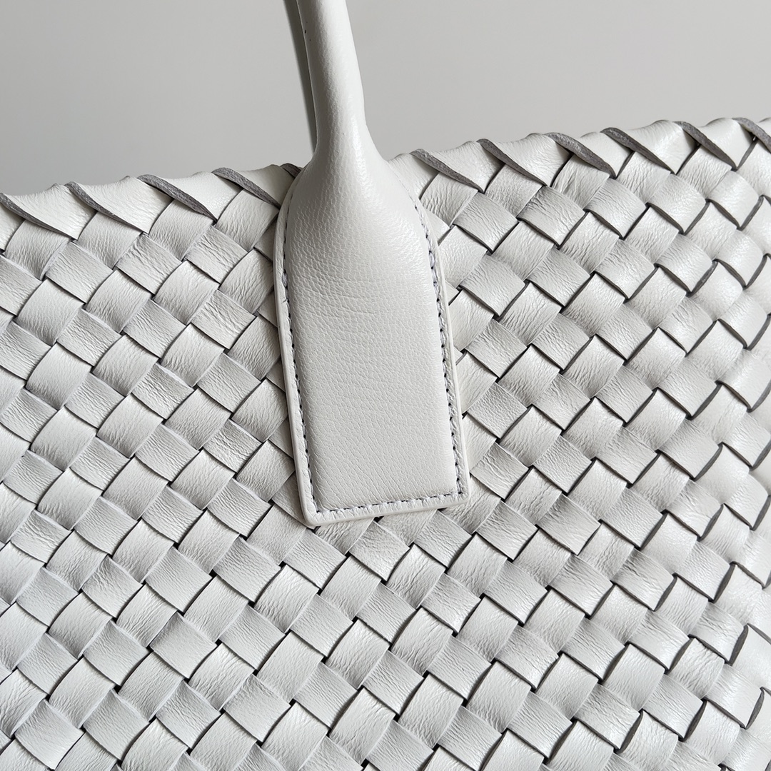 Bottega Veneta Medium Cabat Intreccio Leather Tote Bag White