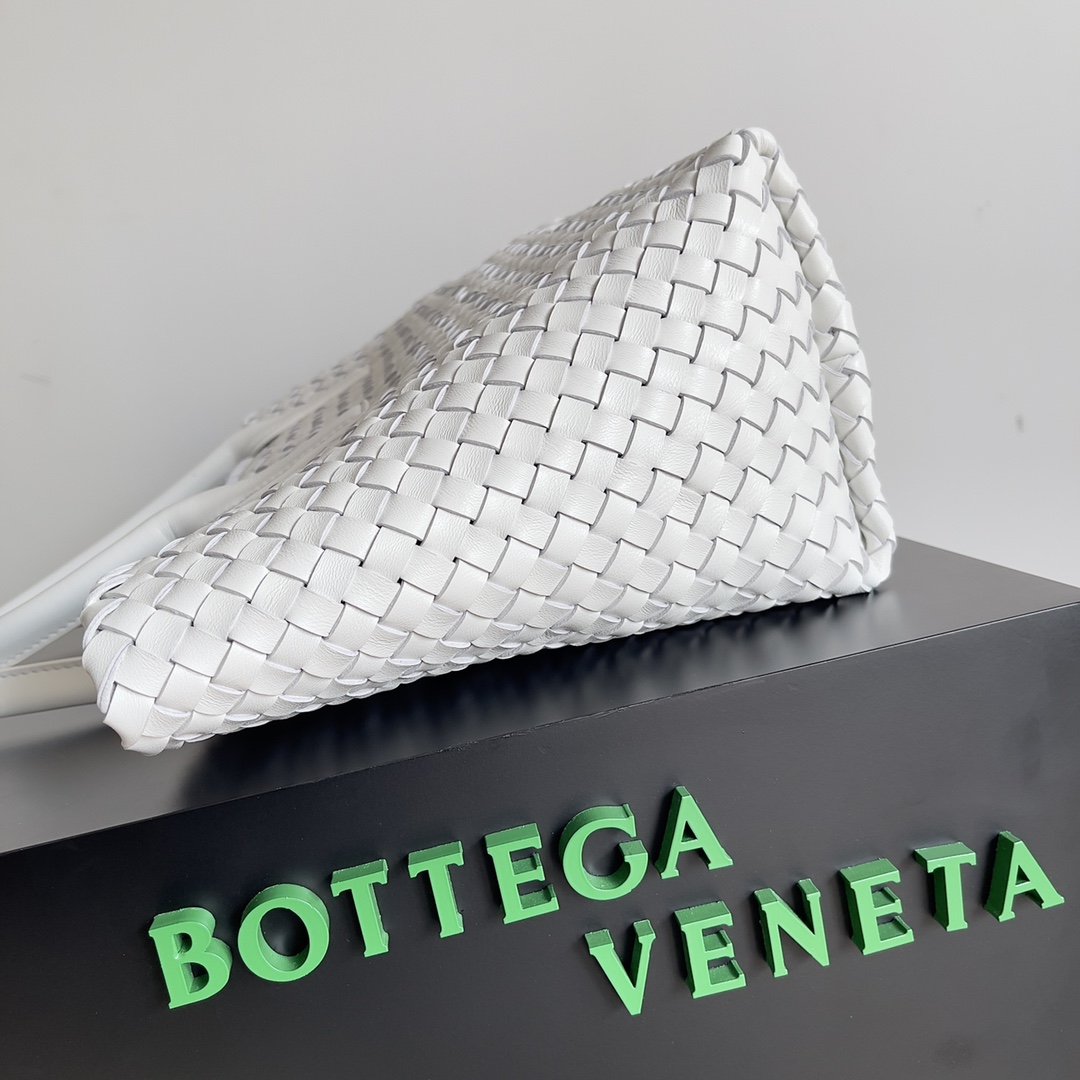 Bottega Veneta Medium Cabat Intreccio Leather Tote Bag White