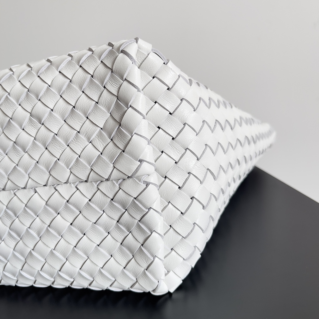 Bottega Veneta Medium Cabat Intreccio Leather Tote Bag White