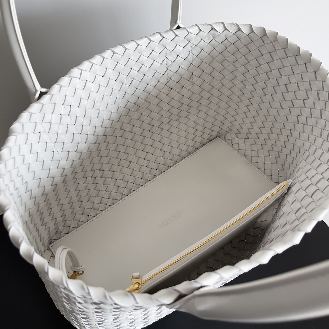 Bottega Veneta Medium Cabat Intreccio Leather Tote Bag White