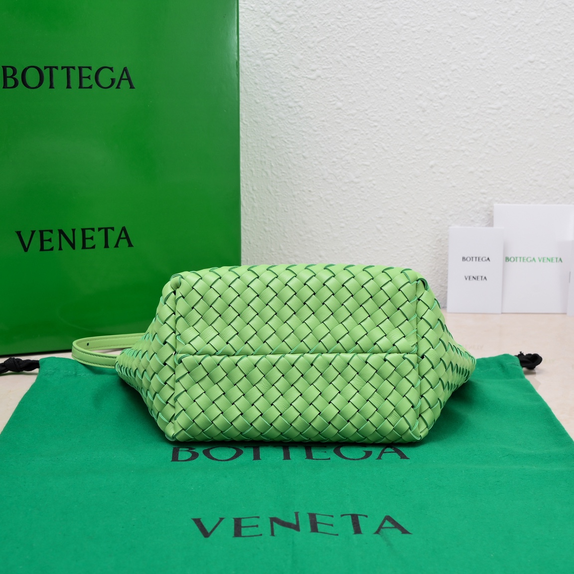 Bottega Veneta Mini Intreccio Leather Tote Bag with Detachable Strap Light Green