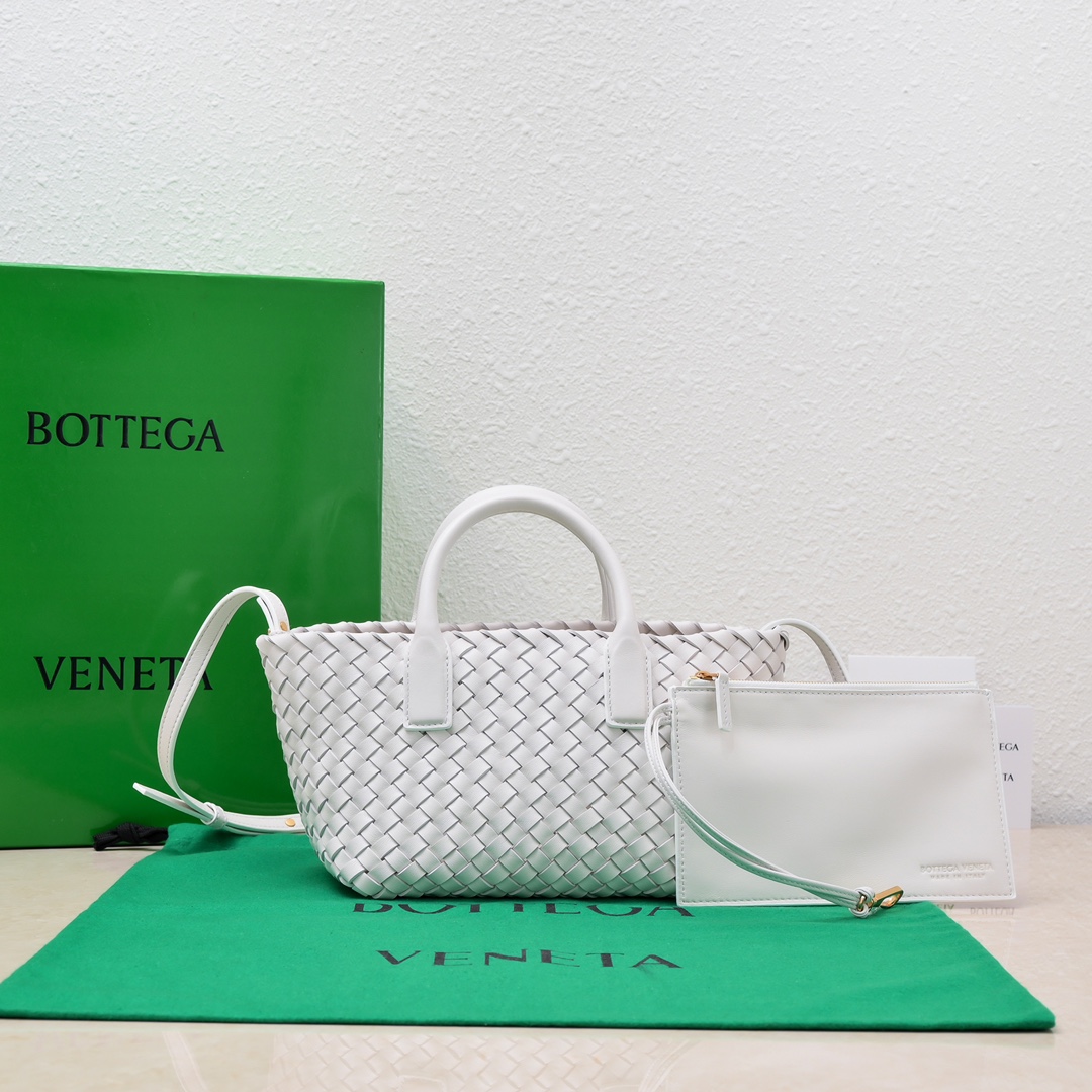 Bottega Veneta Mini Intreccio Leather Tote Bag with Detachable Strap White